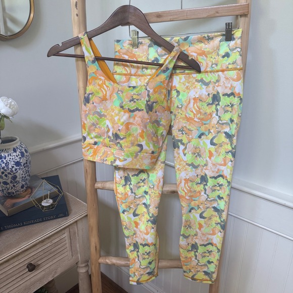 Fabletics Other - Fabletics PowerHold Floral Watercolor 2 Piece Activewear Set Yellow Orange  M